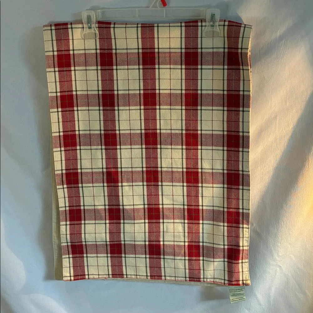 Pottery Barn red/cream plaid table runner 100% cotton holiday home decor 88